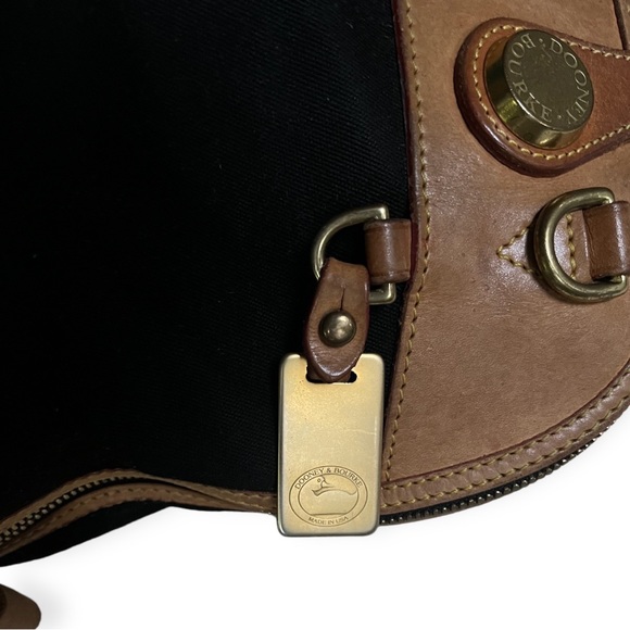 Vintage Dooney & Bourke Black Fabric and Natural/Tan Leather Satchel Handbag - Picture 4 of 16